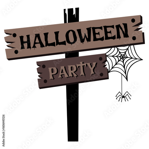 Halloween Party Wooden Sign – Rustic Spooky Event Illustration for Festive Decor