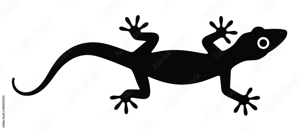 Naklejka premium Black silhouette of a gecko with a long tail and visible toes