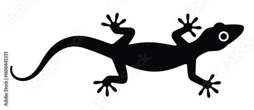 Black silhouette of a gecko with a long tail and visible toes