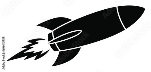 Black silhouette of a rocket blasting off with smoke trails