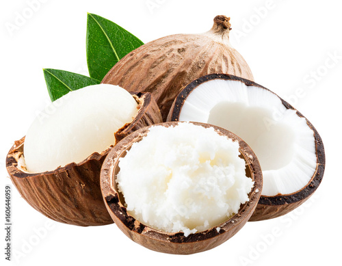 Cracked Shea Nuts Revealing Creamy Butter Inside, Isolated on White Background PNG