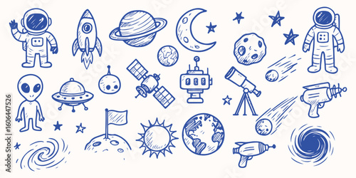 Hand drawn Outer Space  for sticker or notebook illustration