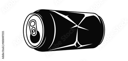 Crushed black soda can isolated on white background