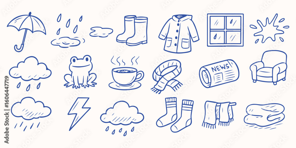 Fototapeta premium Hand drawn Rainy Day for sticker or notebook illustration