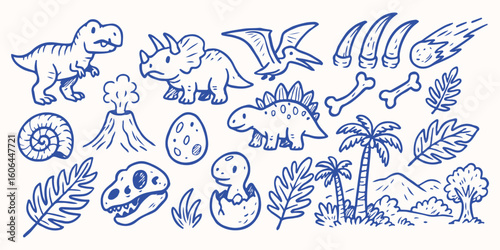 Hand drawn Dinosaurs  for sticker or notebook illustration