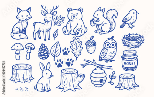 Hand drawn Forest Animals  for sticker or notebook illustration