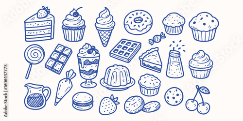 Hand drawn Sweet Desserts for  sticker or notebook illustration