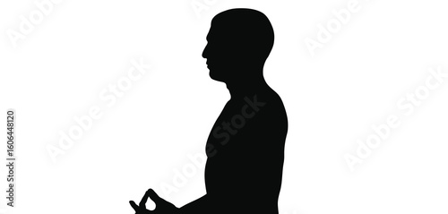 Silhouette of a man meditating with eyes closed and hands in a mudra gesture