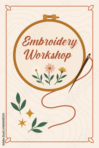 embroidery workshop embroider handmade creative needlework hobby needle and thread embroider floral motif illustration