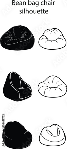 Relaxed bean bag chair vector, black bean bag chair line art design.