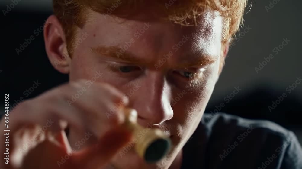Close-up of a young person's thoughtful face