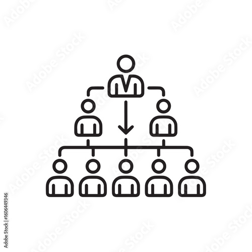 Corporate Hierarchy Line Icon Set – CEO, Manager, Employee, Flow Arrows, Team Chart, Connection Nodes, and Company Structure Symbols