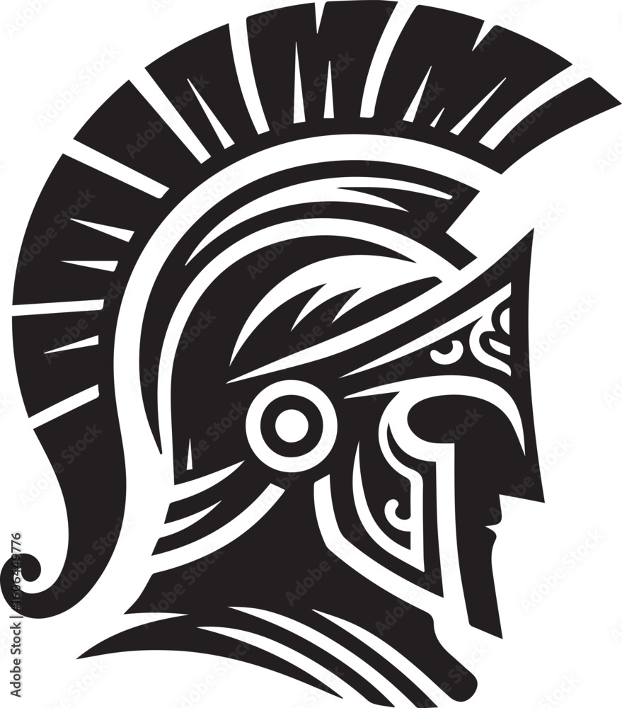 Naklejka premium Ancient Greek Warrior Helmet Vector – Black and White Illustration