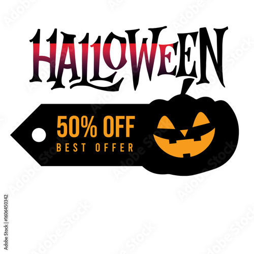 Halloween Sale Tag with 50% Off – Spooky Discount Label for Promotions & Marketing