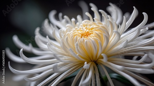 Elegant white chrysanthemum flower with delicate petals in sharp focus beauty