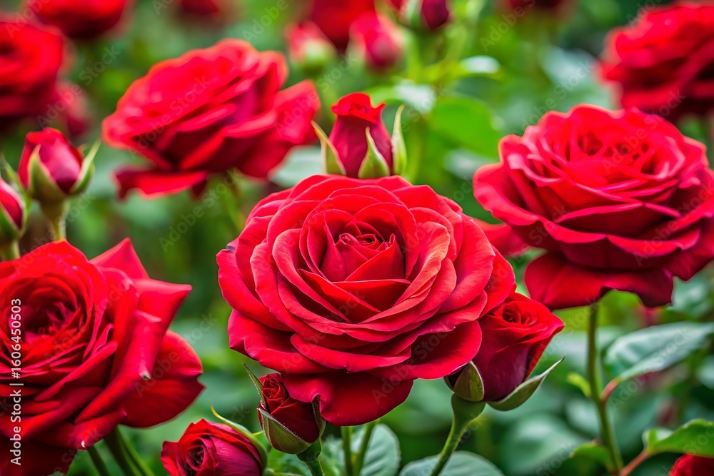 Obraz premium Bunch of red roses are in a garden