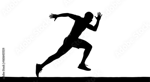 A black silhouette of a runner at the starting line, ready to sprint.