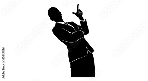 A black silhouette of a spy or secret agent in a classic pose with a gun.
