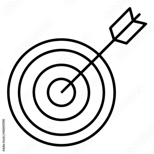 Target accuracy icon – dart hitting bullseye, stroke only vector