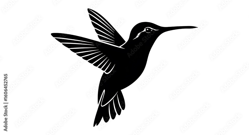 Obraz premium A simple black silhouette of a hummingbird in mid-flight.