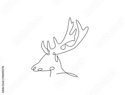 Continuous line art drawing of deer head - animal concept. Antlers head in single line art drawing vector illustration. Editable stroke.