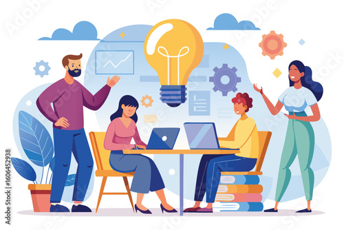 Collaboration and brainstorming in a creative workspace focused on sharing and developing business ideas among a diverse group of professionals