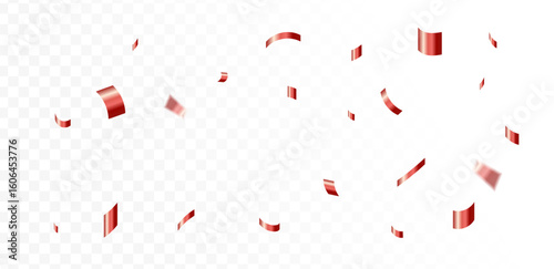 red confetti and ribbon streamers falling on a transparent background. blurred. Trendy.Abstract.Vector eps 10
