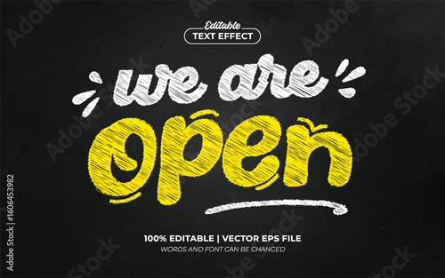 We Are Open Chalk On Board Editable Text Effect Template Style Premium Vector