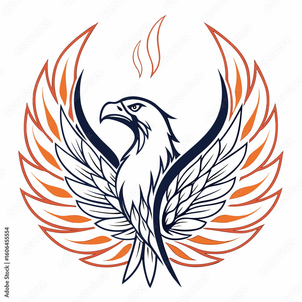 Obraz premium “Phoenix Bird Vector with Fiery Wings and Rebirth Symbolism in Bold Stylized Design”