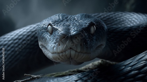 Majestic black mamba portrait showcasing detailed scales and piercing eyes