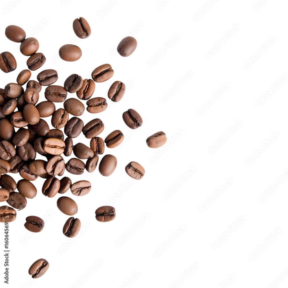 Obraz premium Pile of roasted coffee beans with copy space isolated on transparent background