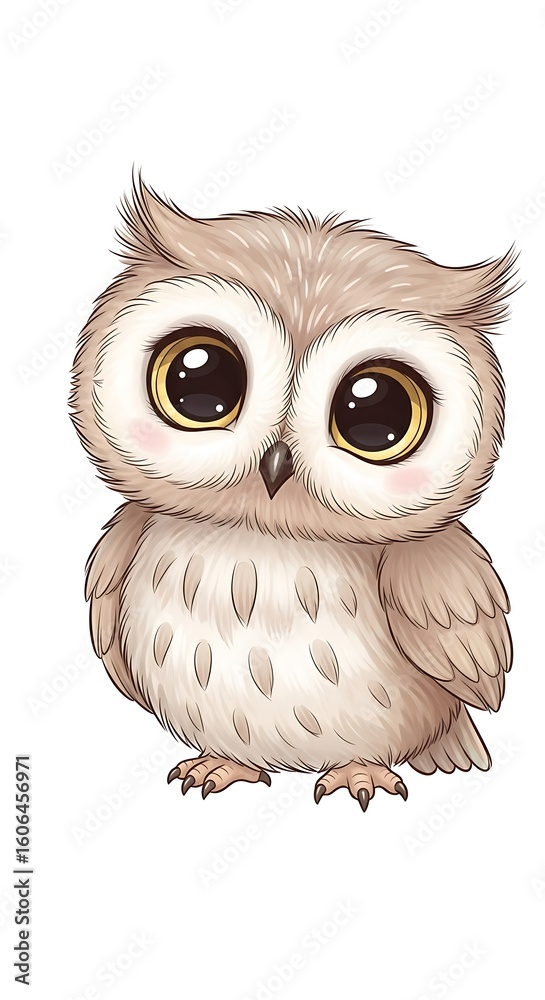 Fototapeta premium Cute cartoon owl with large eyes.