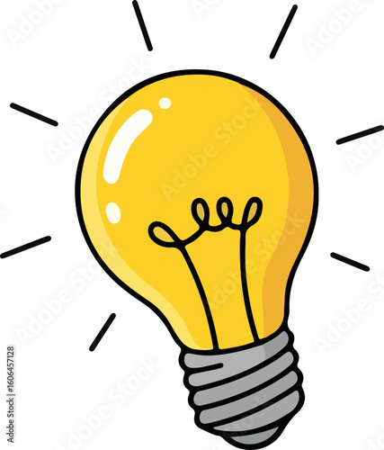Bright Yellow Light Bulb Icon – Creativity, Innovation, New Ideas, Inspiration and Energy Concept Illustration
