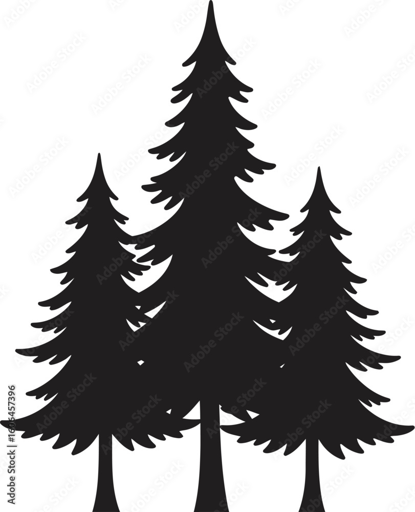 Obraz premium Three Evergreen Trees Silhouette Illustration on White Background for Design Elements and Decoration