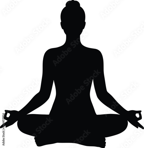Silhouette of Woman in Lotus Position Meditating Promoting Wellness and Mindfulness Through Yoga Practice on White Background