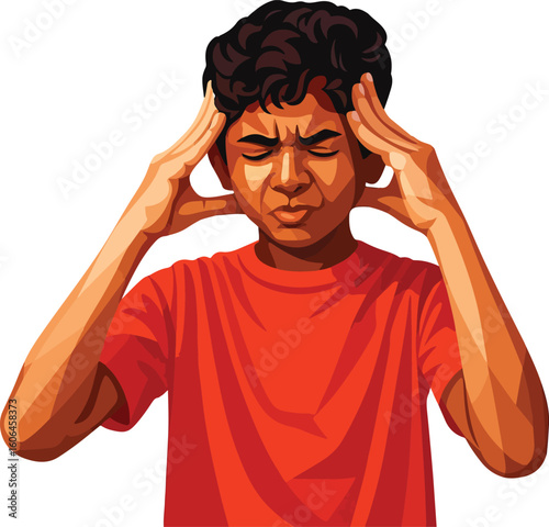 Boy with a painful face expression vector illustration