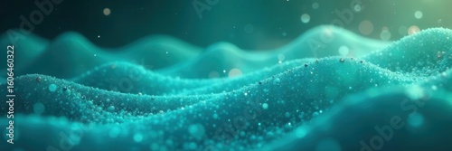 Luminous waves of teal and aquamarine flow across a glowing digital field , wave, teal