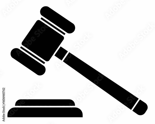 Black silhouette of a judge s gavel and sounding block isolated on white background