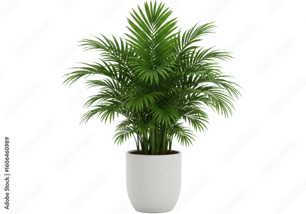 Fototapeta premium Lush green potted palm plant in a modern indoor setting, enhancing the ambiance