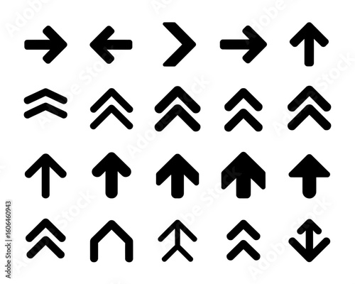 Collection of black arrow icons and symbols silhouette isolated on white background