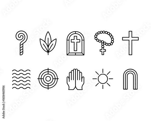 Collection of religious and spiritual symbols in silhouette isolated on white background