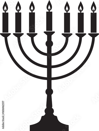 Black Silhouette of Menorah Icon | Traditional Jewish Symbol Illustration