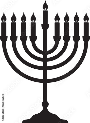 Black Silhouette of Menorah Icon | Traditional Jewish Symbol Illustration