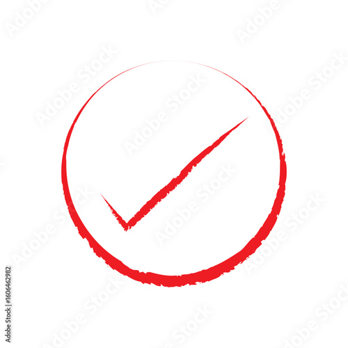 Red brush stroke forming check mark on white background.  signaling successful validation and positive confirmation.