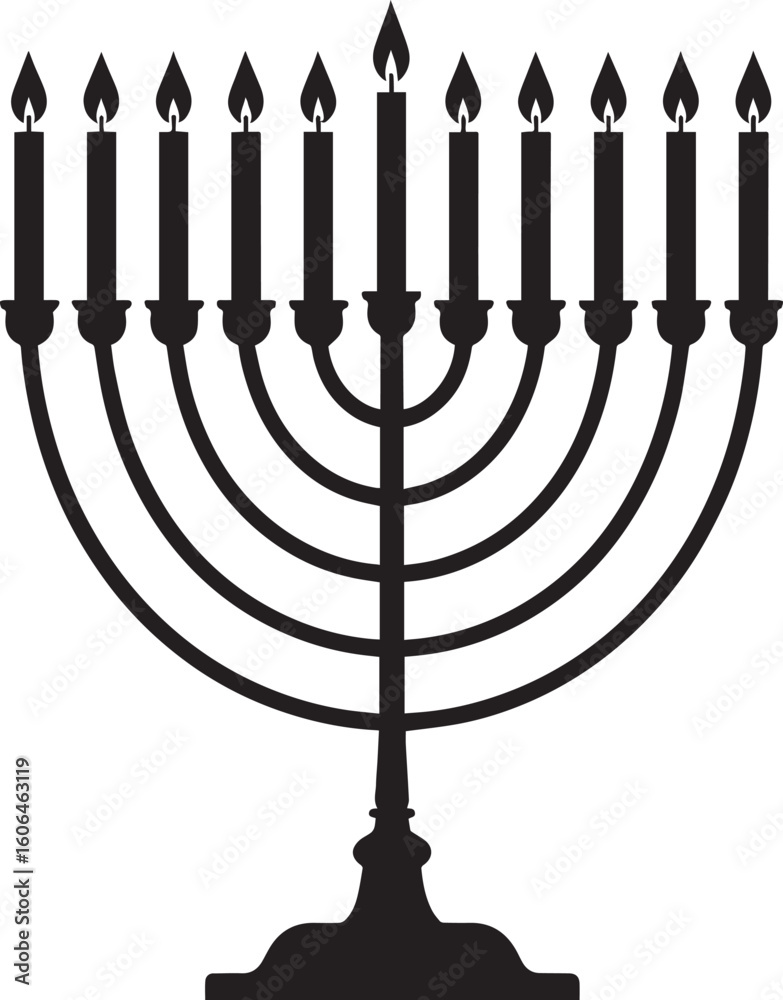Black Silhouette of Menorah Icon | Traditional Jewish Symbol Illustration Black Silhouette of Menorah Icon | Traditional Jewish Symbol Illustration