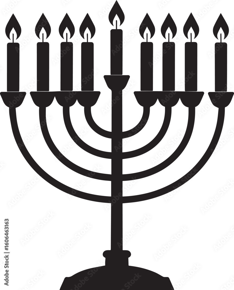 Black Silhouette of Menorah Icon | Traditional Jewish Symbol Illustration Black Silhouette of Menorah Icon | Traditional Jewish Symbol Illustration