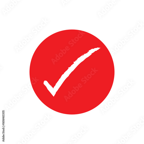 Red brush stroke forming check mark on white background.  signaling successful validation and positive confirmation.