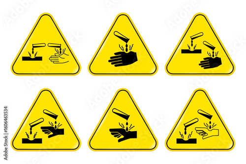Corrosive sign. Chemical hazard icon. Corrosive Material Symbol. Caution Corrosive sign.