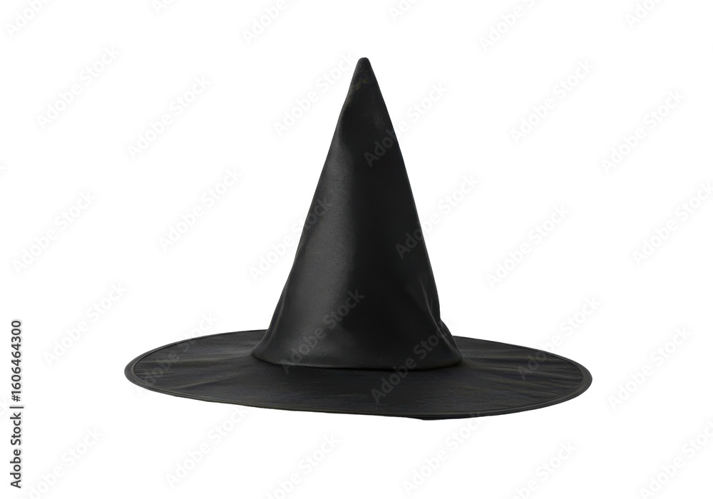 Fototapeta premium Black witch hat on a white background, ideal for Halloween-themed events and decorations