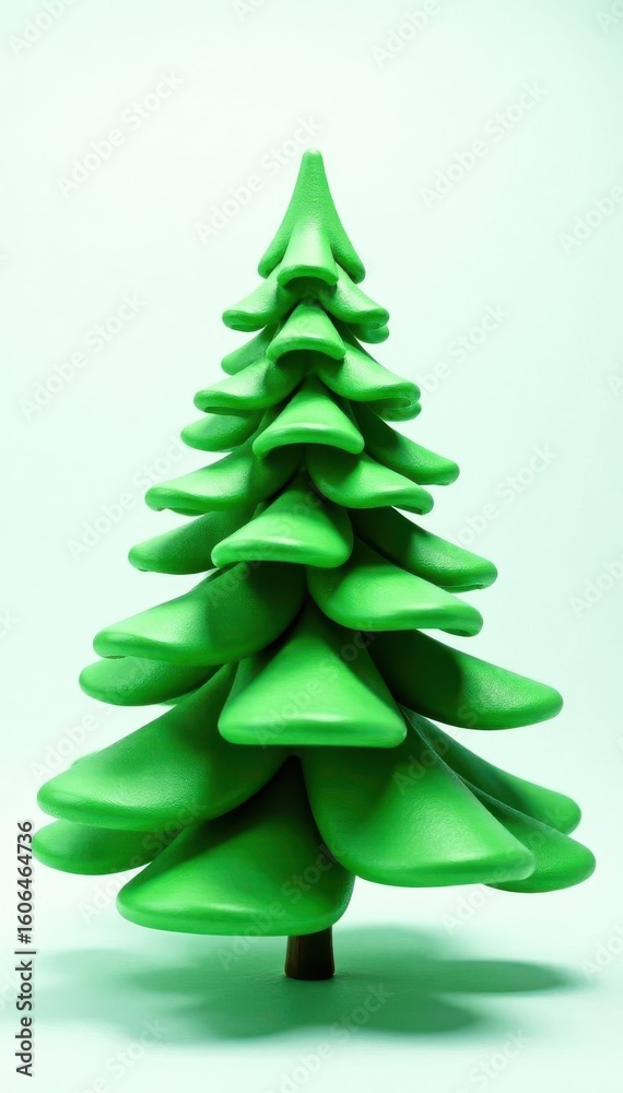 Fototapeta premium Futuristic green Christmas tree, abstract design, isolated on white , creative, simple, illustration
